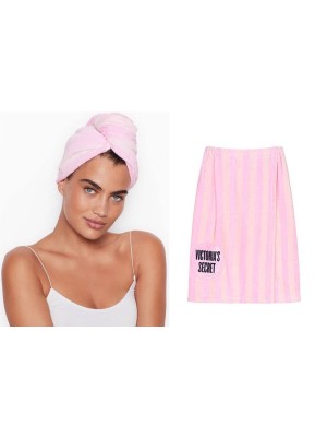 Полотенце для волос и пляжа - комплект Виктория Сикрет Striped Towel