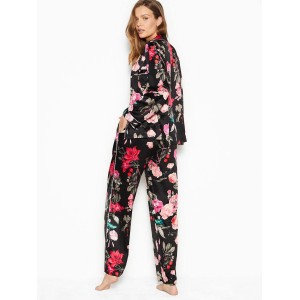 Пижама Victoria’s Secret Satin Long PJ Set Light Black Floral print