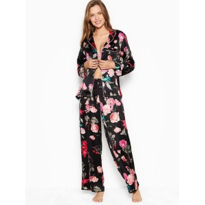 Пижама Victoria’s Secret Satin Long PJ Set Light Black Floral print