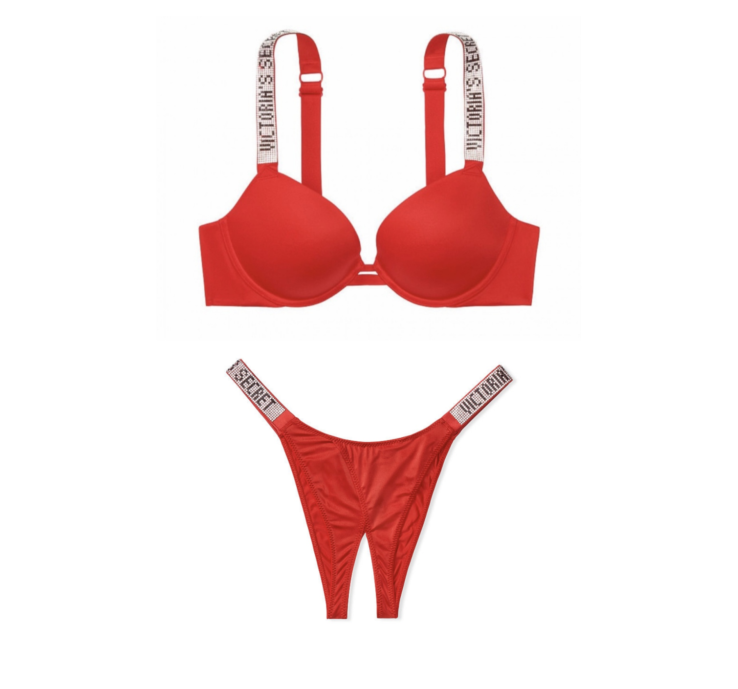 Комплект белья Victoria’s Secret Very Sexy Embellished Strap Push-up Bra set Lipstick❤️