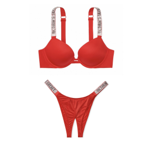 Комплект белья Victoria’s Secret Very Sexy Embellished Strap Push-up Bra set Lipstick❤️