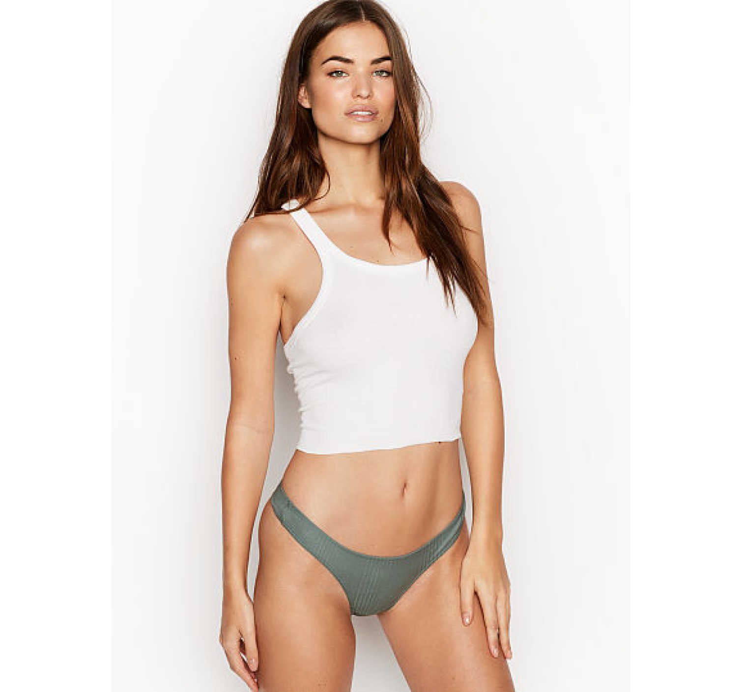 Трусики стринги Victoria's Secret Pink Ribbed Cotton Thong Panty green