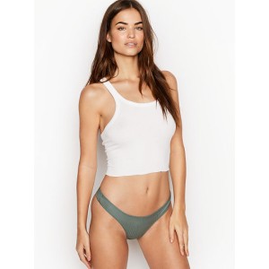 Трусики стринги Victoria's Secret Pink Ribbed Cotton Thong Panty green