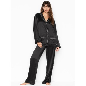 Пижама шелковая Victoria’s Secret Silk Long PJ Set Black