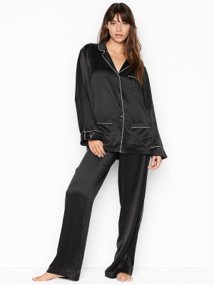 Піжама шовкова Victoria's Secret Silk Long PJ Set Black