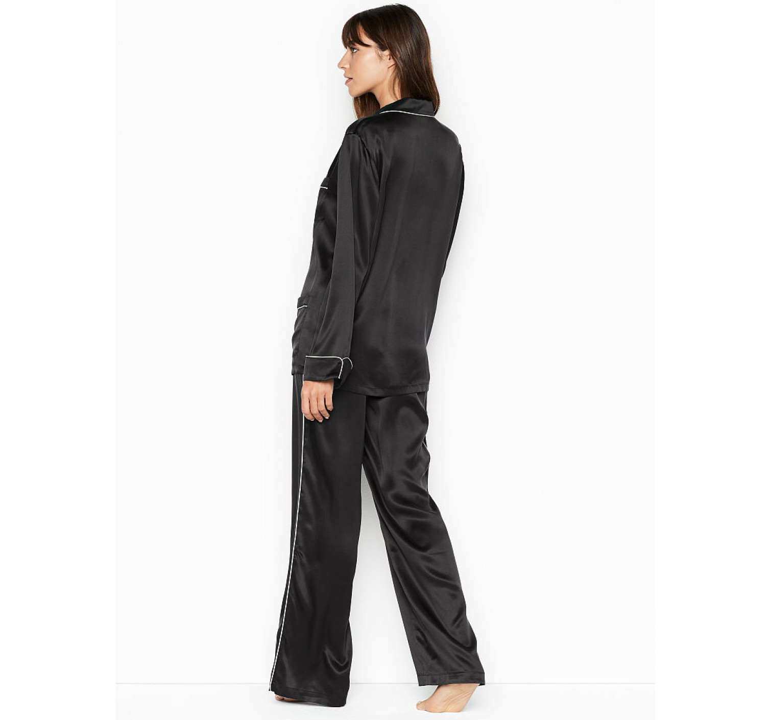 Пижама шелковая Victoria’s Secret Silk Long PJ Set Black