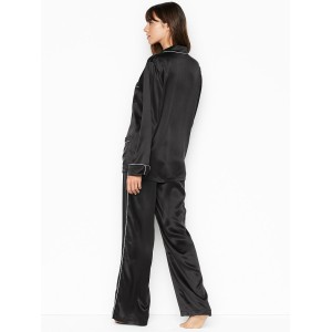 Пижама шелковая Victoria’s Secret Silk Long PJ Set Black