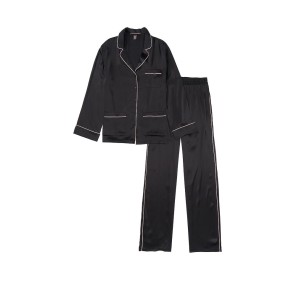 Пижама шелковая Victoria’s Secret Silk Long PJ Set Black