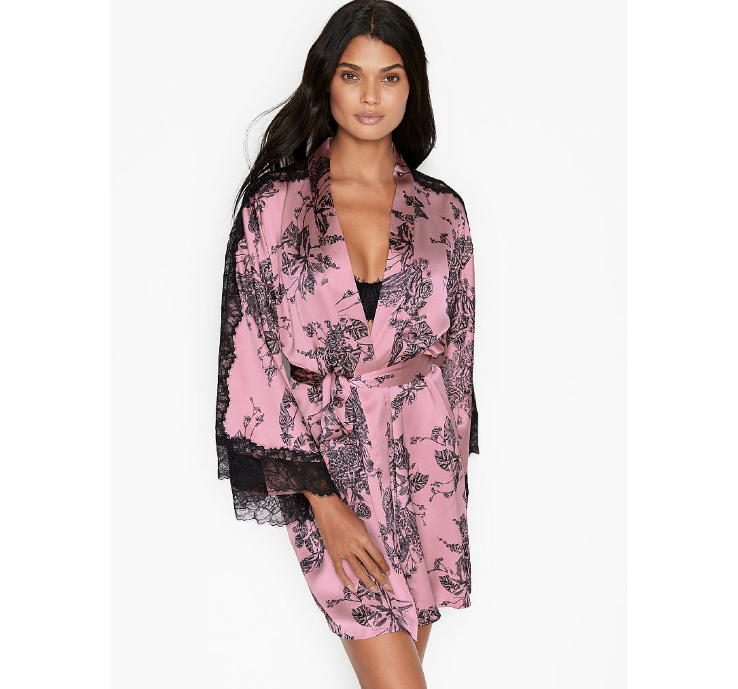 Халат Victoria's Secret Pink Lace Satin Robe Etched Roses