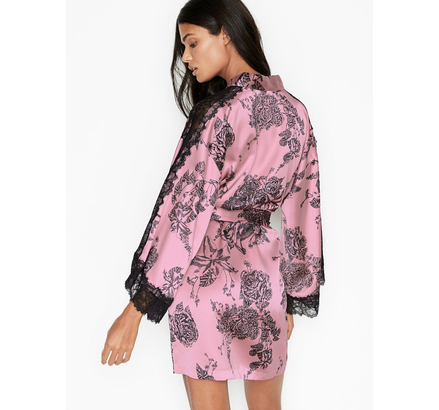 Халат Victoria's Secret Pink Lace Satin Robe Etched Roses