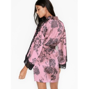 Халат Victoria's Secret Pink Lace Satin Robe Etched Roses