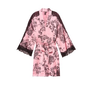 Халат Victoria's Secret Pink Lace Satin Robe Etched Roses