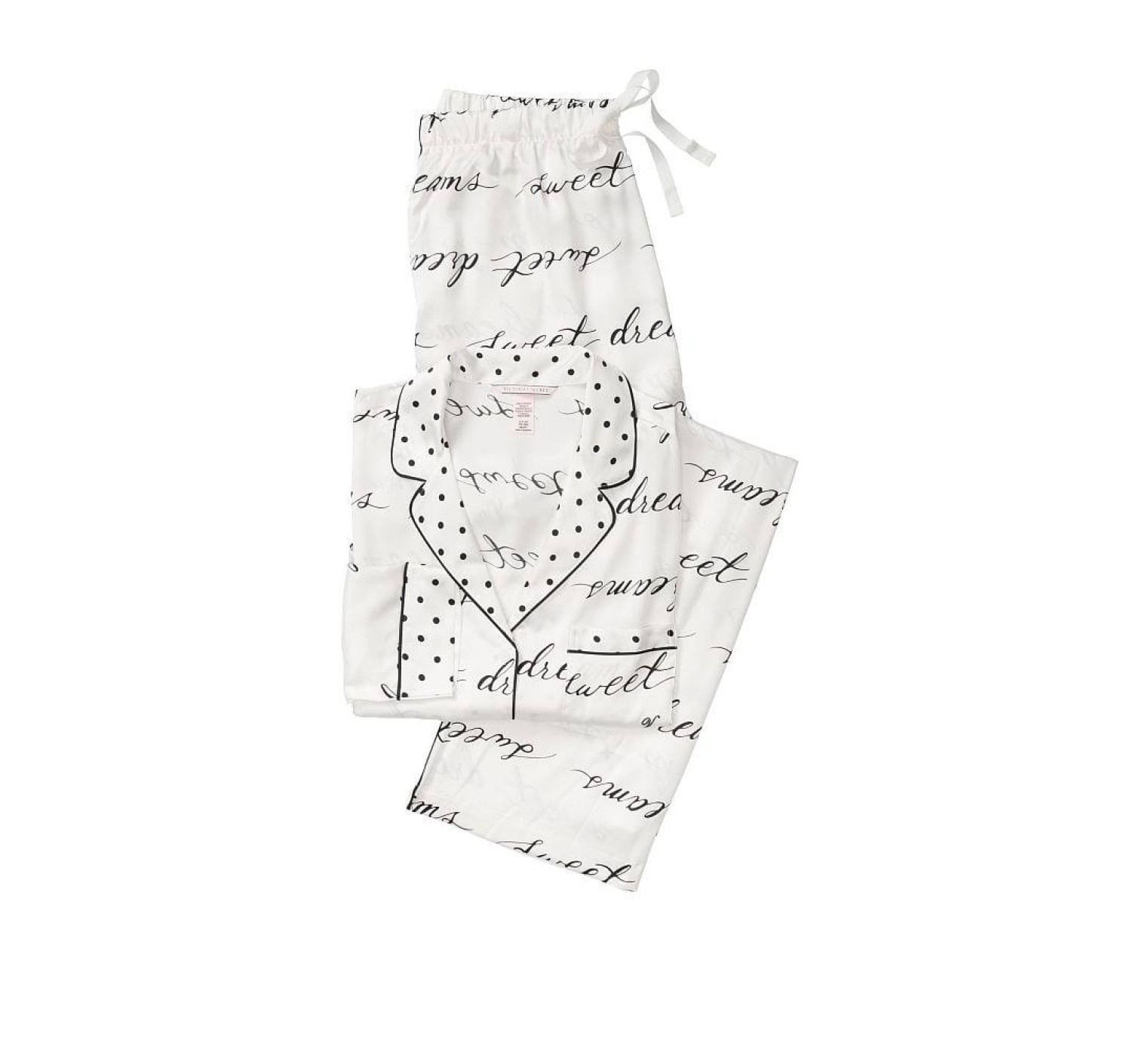 Сатиновая пижама Victoria’s Secret The Satin Long PJ Set White logo VS