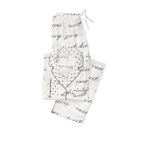 Сатиновая пижама Victoria’s Secret The Satin Long PJ Set White logo VS