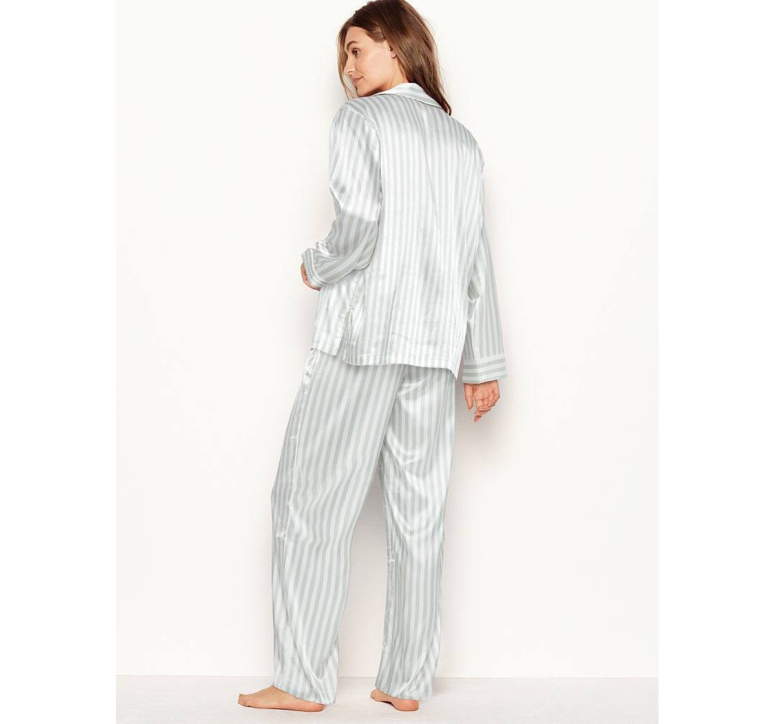 Сатиновая пижама Victoria’s Secret The Satin Long PJ Set Blue Stripe