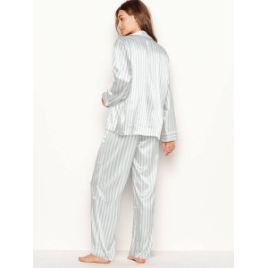 Сатиновая пижама Victoria’s Secret The Satin Long PJ Set Blue Stripe