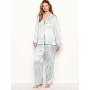 Сатиновая пижама Victoria’s Secret The Satin Long PJ Set Blue Stripe