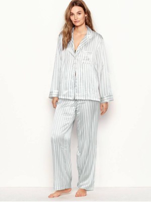 Сатиновая пижама Victoria’s Secret The Satin Long PJ Set Blue Stripe