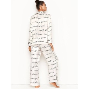 Сатиновая пижама Victoria’s Secret The Satin Long PJ Set White logo VS