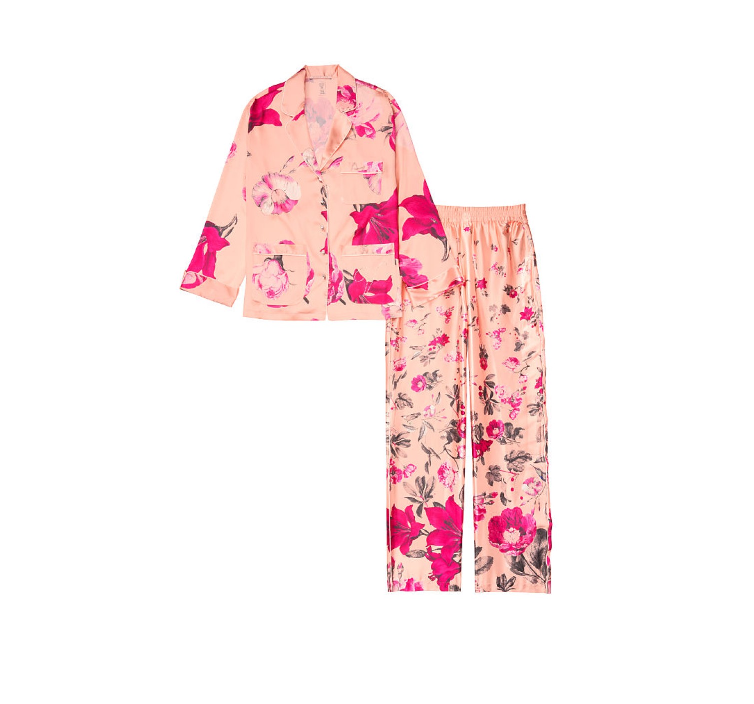 Пижама  сатиновая VS Printed Satin & Rhinestone Button Long PJ Set