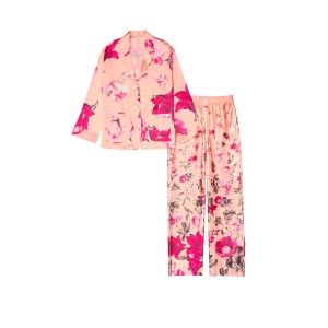 Пижама  сатиновая VS Printed Satin & Rhinestone Button Long PJ Set