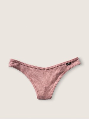 Трусики Victoria's Secret PINK Cotton Ribbed Thong Panty Cocoa powder
