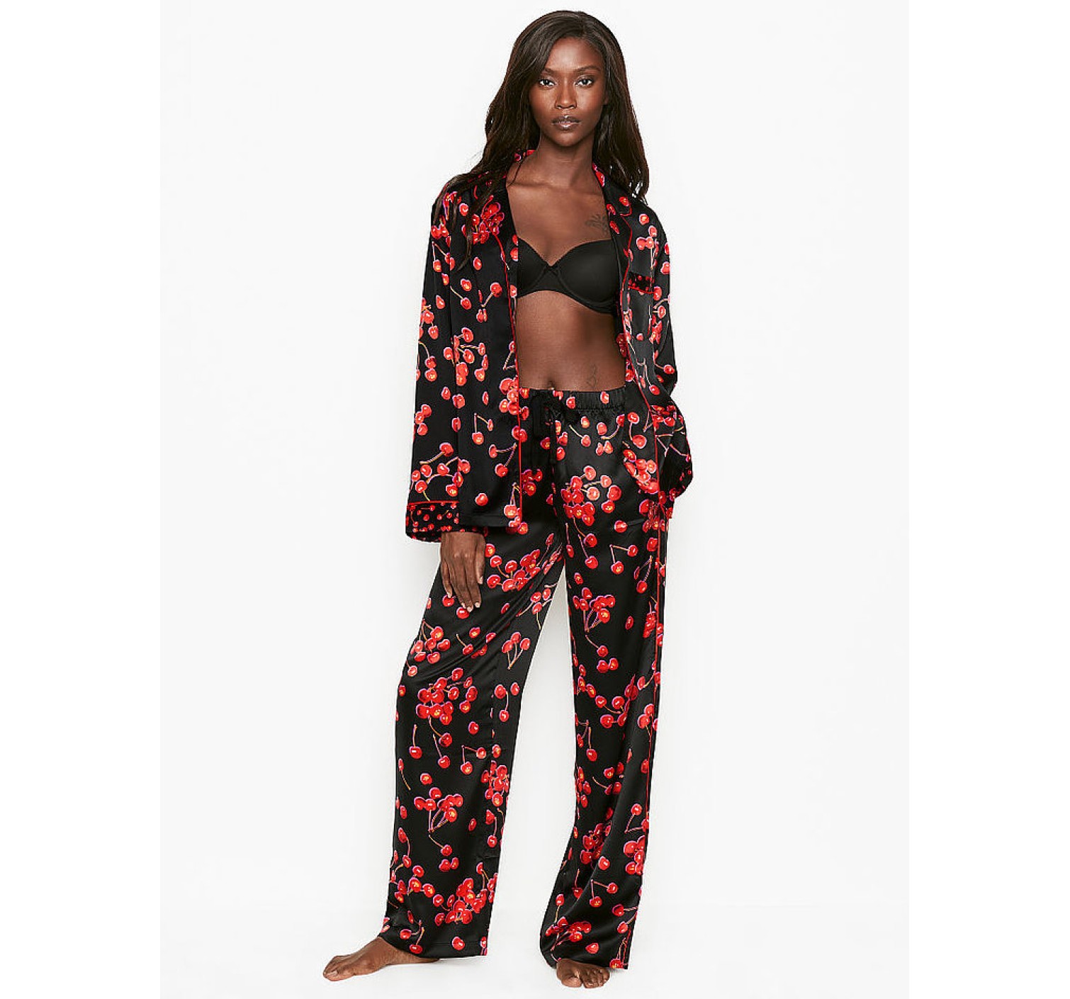 Сатиновая пижама Victoria’s Secret The Satin Long PJ Set Black Cherry
