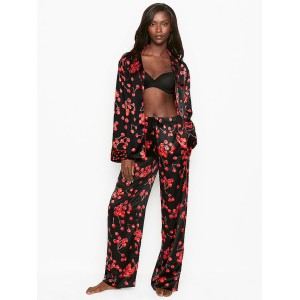 Сатиновая пижама Victoria’s Secret The Satin Long PJ Set Black Cherry