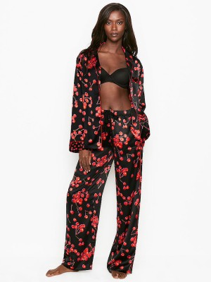 Сатиновая пижама Victoria’s Secret The Satin Long PJ Set Black Cherry 