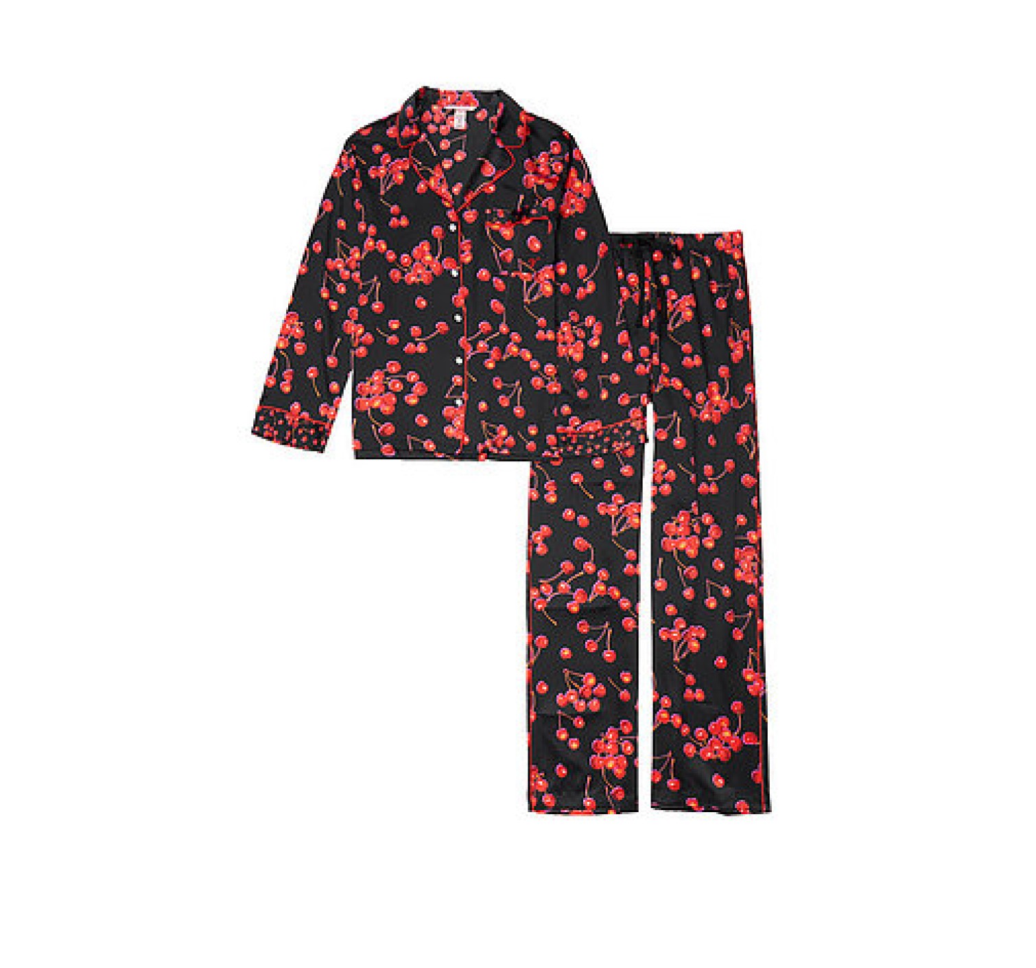 Сатиновая пижама Victoria’s Secret The Satin Long PJ Set Black Cherry