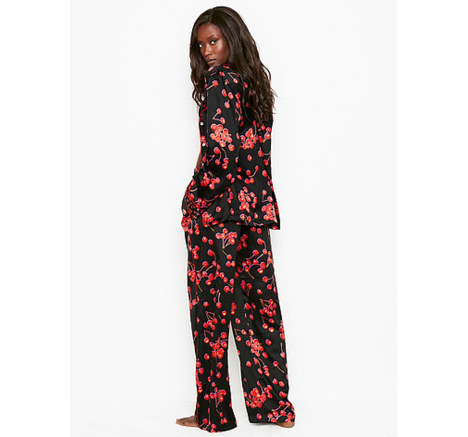 Сатиновая пижама Victoria’s Secret The Satin Long PJ Set Black Cherry