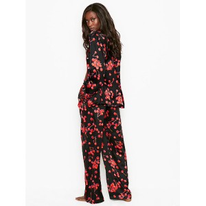 Сатиновая пижама Victoria’s Secret The Satin Long PJ Set Black Cherry