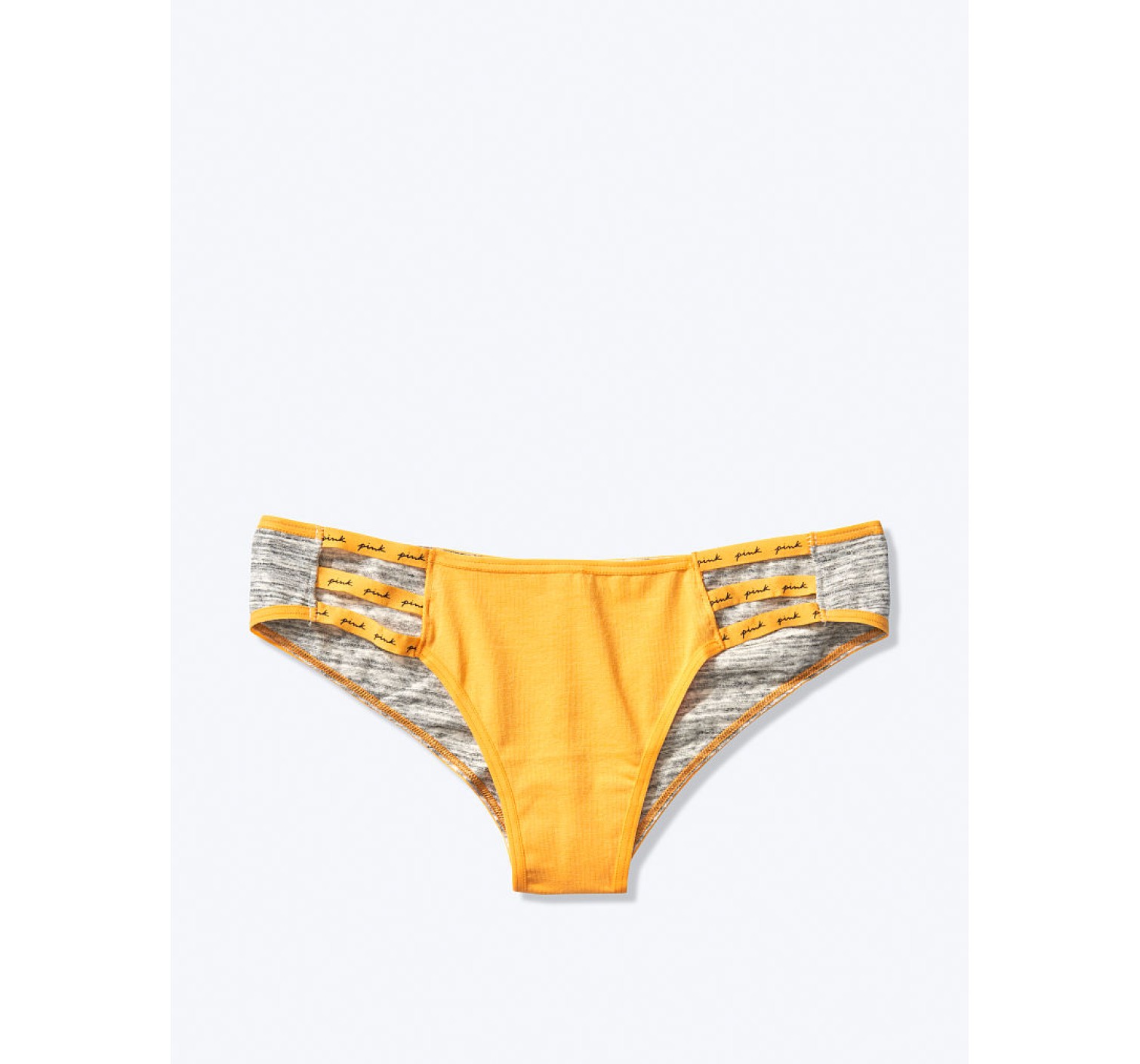 Трусики Victoria's Secret PINK yellow-grey Strappy Cheekster panty 