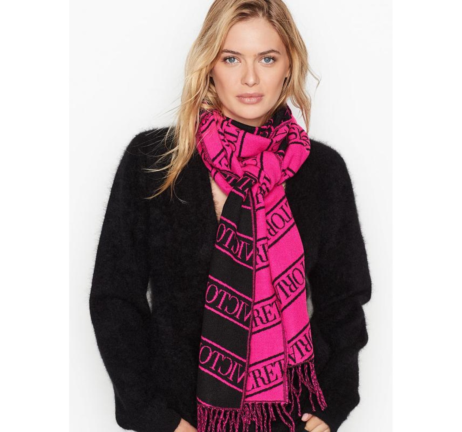 Шарф Victoria’s Secret Scarf Fuchsia logo stripe