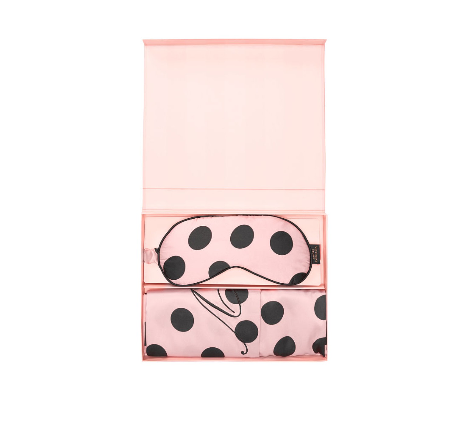 Victorias Secret Satin Pillowcase & Eye Mask Gift Set Pink Black Dot