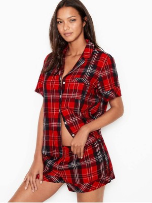 Пижама Victoria’s Secret Shimmer Flannel Short PJ Set red plaid