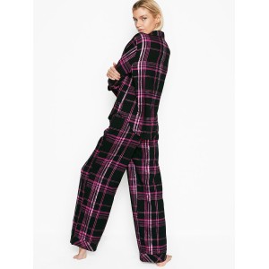 Пижама Victoria’s Secret Shimmer Flannel Long PJ Set Black/Hot Pink
