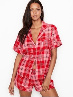 Пижама Victoria’s Secret Flannel Short PJ Set Light Red Plaid
