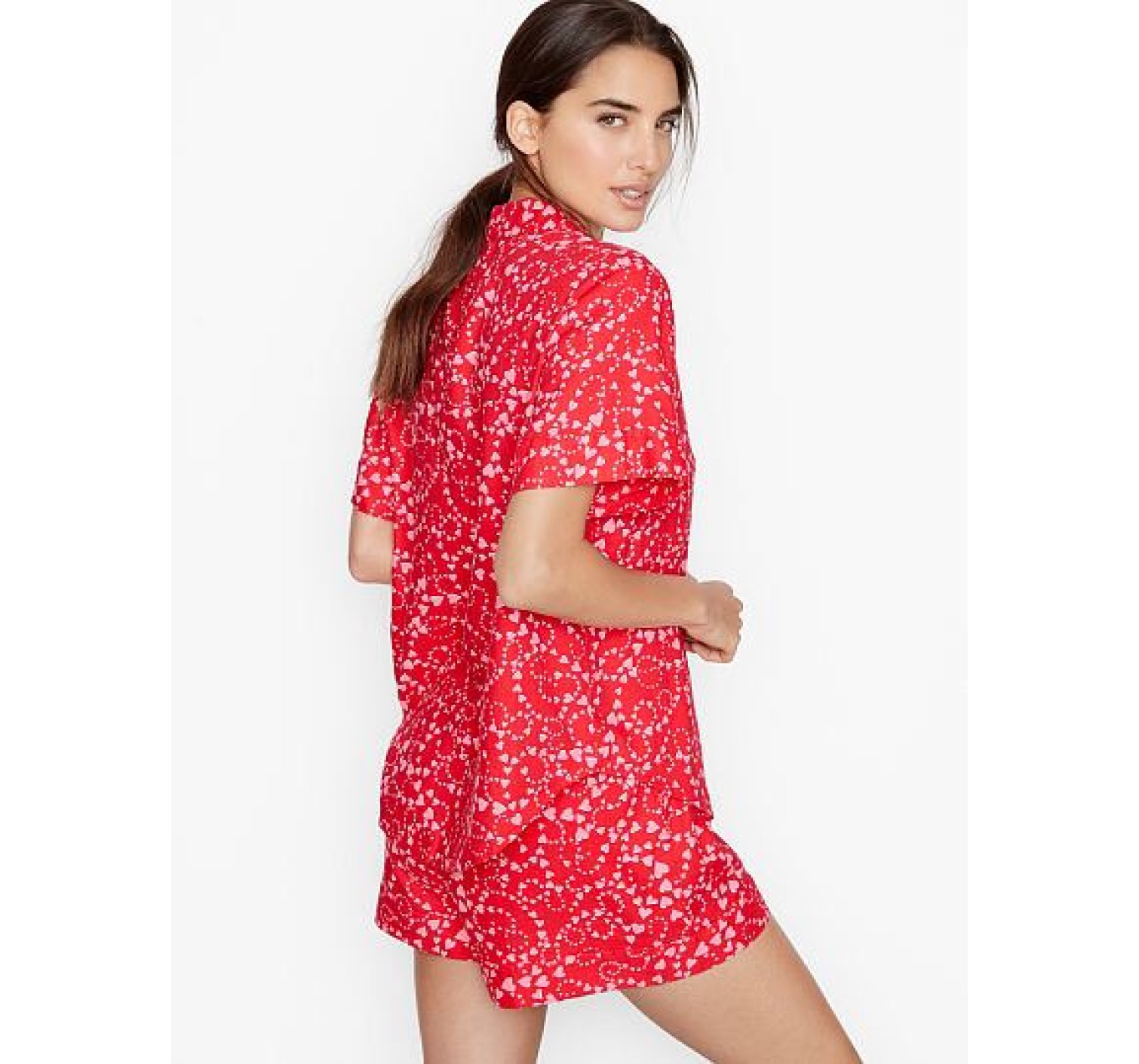 Пижама Victoria’s Secret Flannel Short PJ Set Red print pink hearts