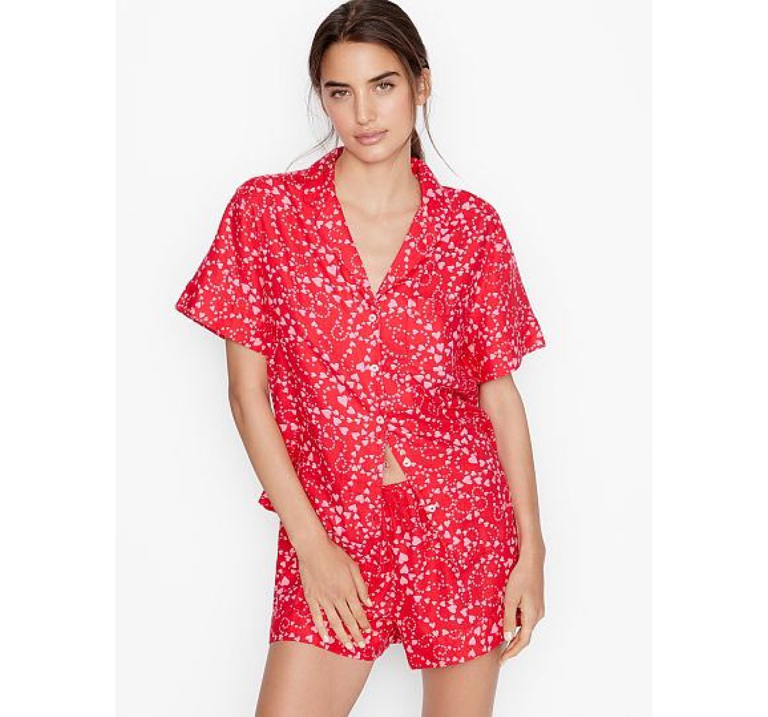Пижама Victoria’s Secret Flannel Short PJ Set Red print pink hearts