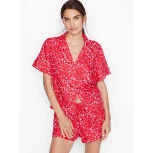 Пижама Victoria’s Secret Flannel Short PJ Set Red print pink hearts