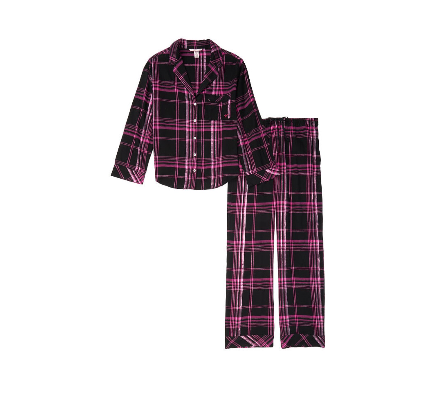 Пижама Victoria’s Secret Shimmer Flannel Long PJ Set Black/Hot Pink