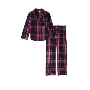 Пижама Victoria’s Secret Shimmer Flannel Long PJ Set Black/Hot Pink