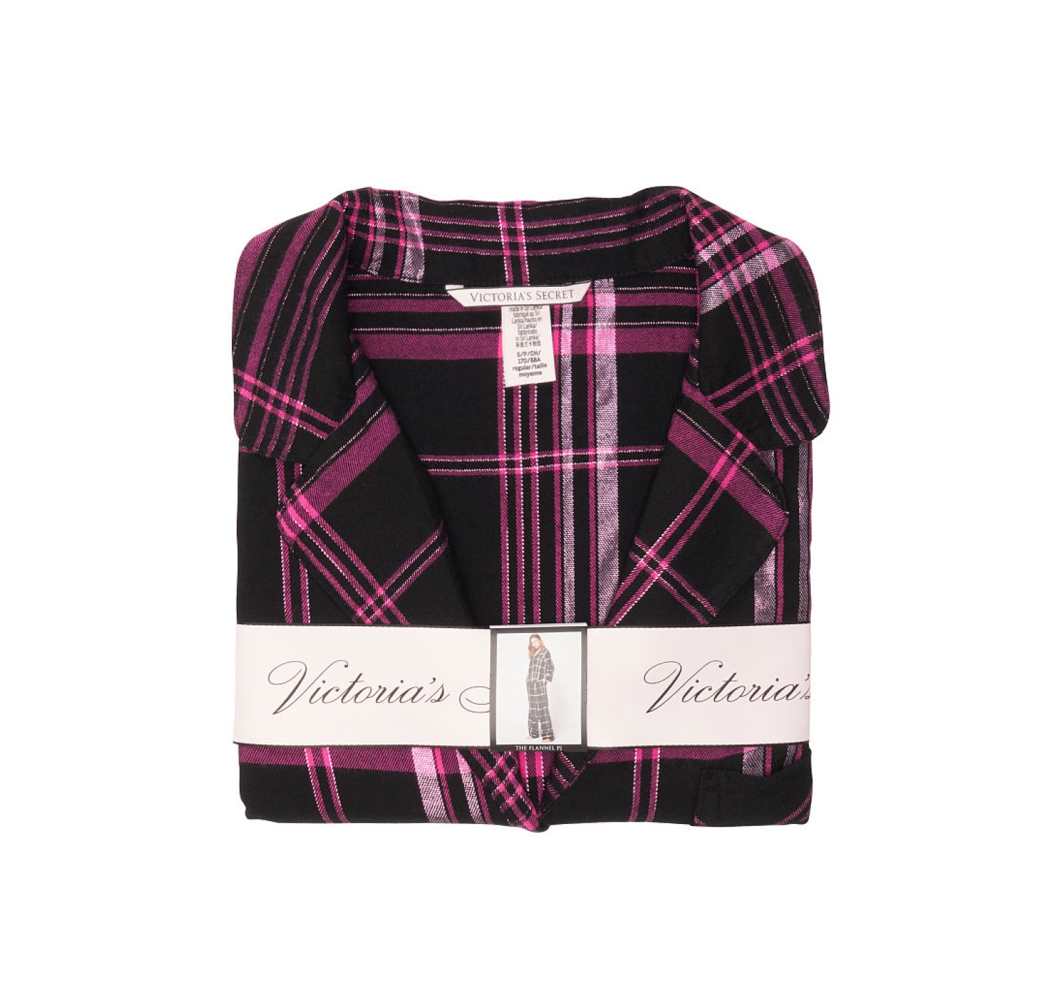 Пижама Victoria’s Secret Shimmer Flannel Long PJ Set Black/Hot Pink