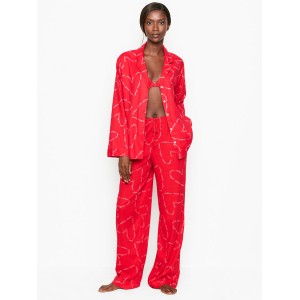 Піжама Victoria's Secret Shimmer Flannel Long PJ Set Print Red Heart VS
