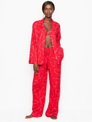 Піжама Victoria's Secret Shimmer Flannel Long PJ Set Print Red Heart VS