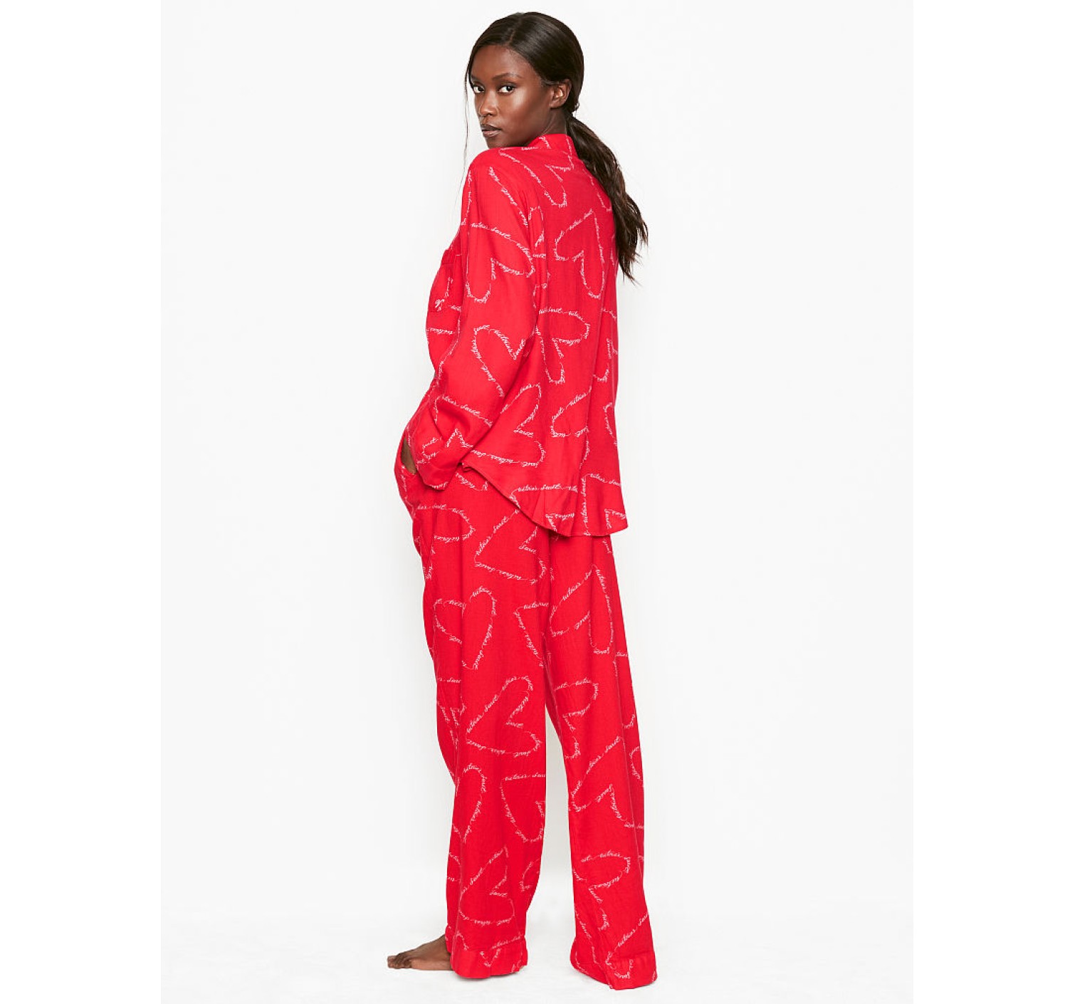 Піжама Victoria's Secret Shimmer Flannel Long PJ Set Print Red Heart VS