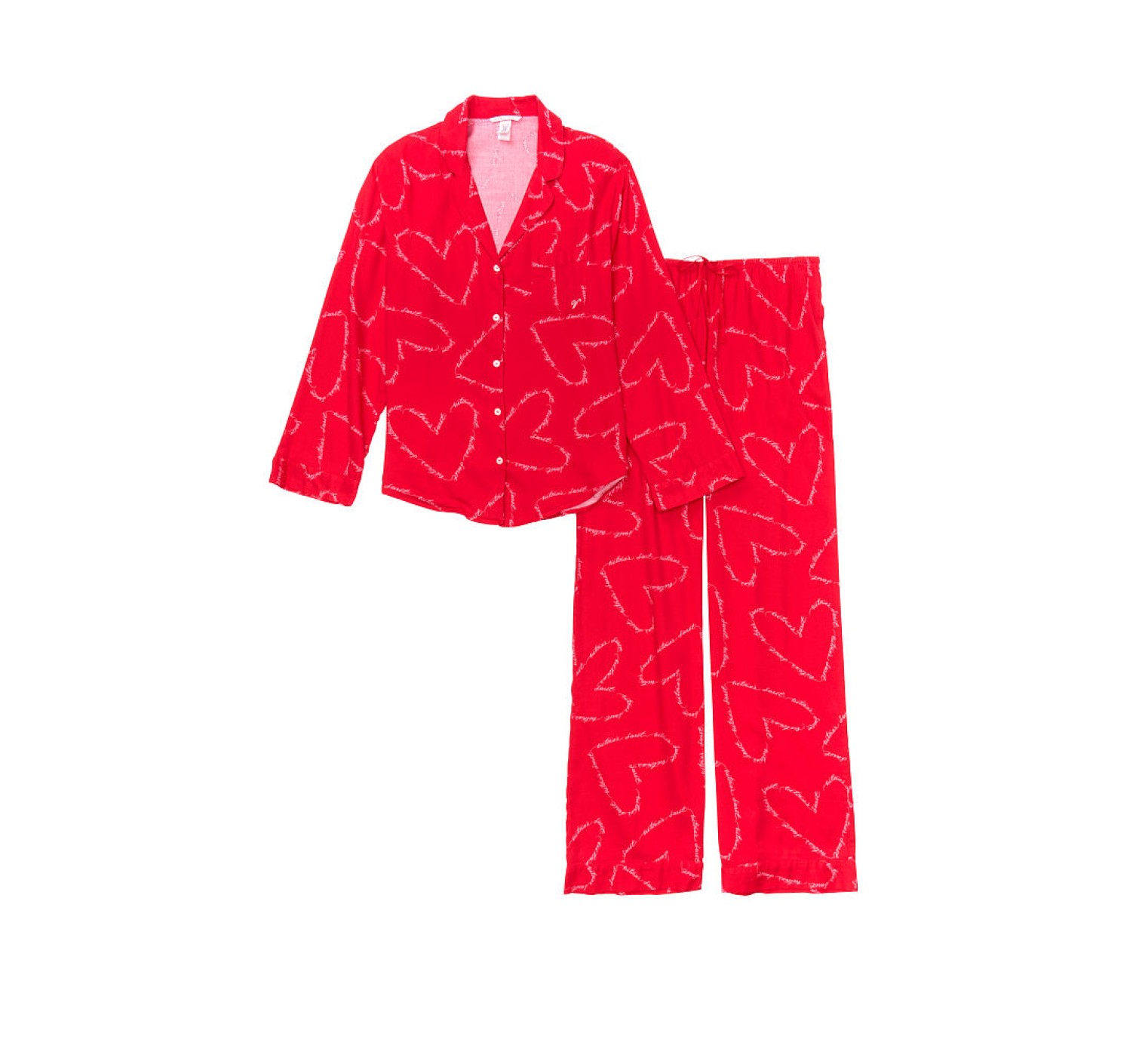 Піжама Victoria's Secret Shimmer Flannel Long PJ Set Print Red Heart VS