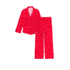 Піжама Victoria's Secret Shimmer Flannel Long PJ Set Print Red Heart VS