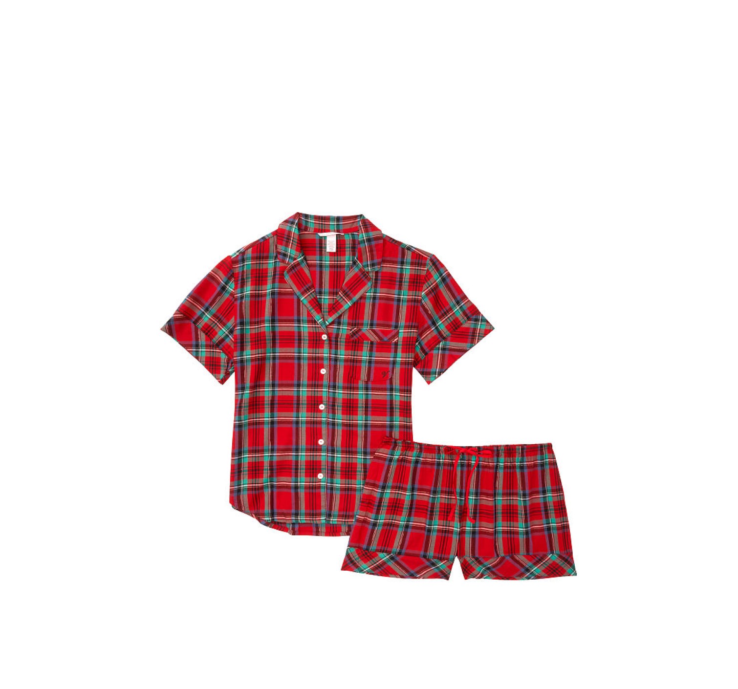 Пижама Victoria’s Secret Shimmer Flannel Short PJ Set Red/Green
